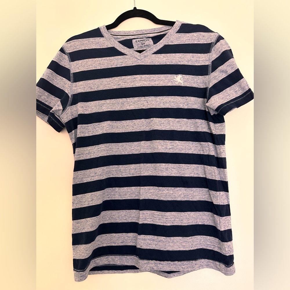 Blue Striped V-Neck Soft Cotton T-Shirt